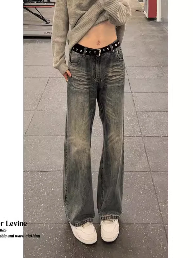 

Синие джинсы с ножом в стиле ретро, мужские брюки-клеш с высокой посадкой, прямые брюки в американском стиле High Street Sle