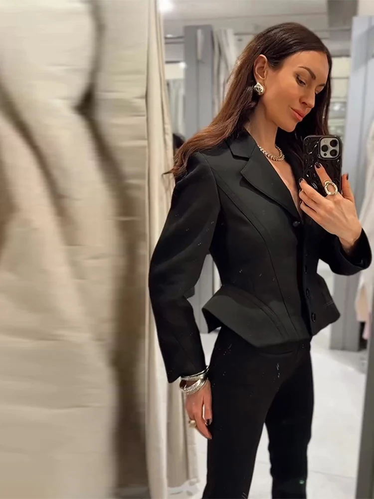 

Женский укороченный пиджак с асимметричным подолом, однобортный, с длинными рукавами, приталенный, универсальный, для повседневной носки, новая коллекция