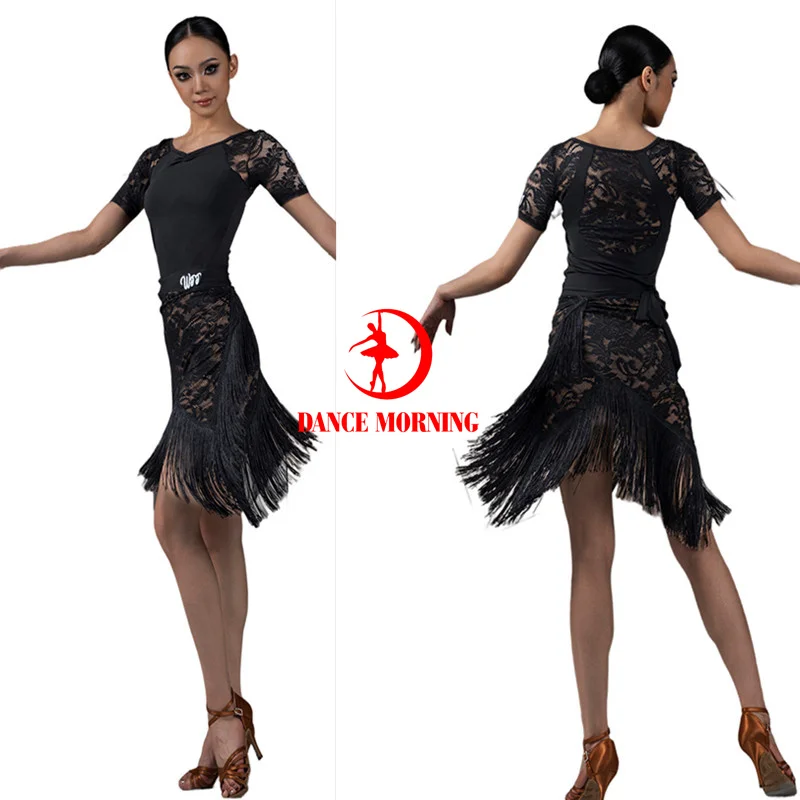 

fringe Latin dress salsa dress competition dress adult black W24D246