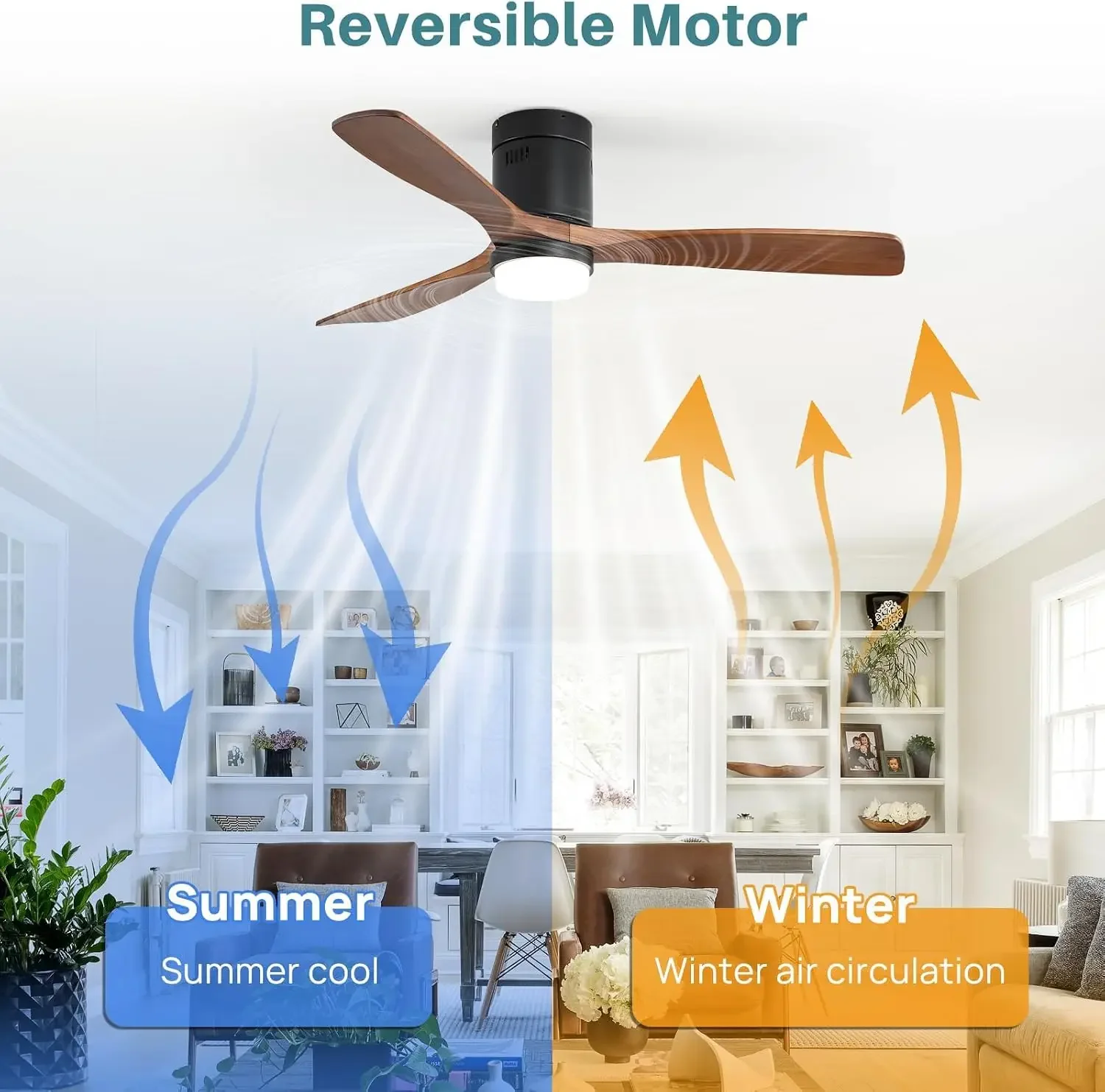 52 Inch Smart Ceiling Fans with Lights-Flush Mount Low Profile Modern Outdoor Solid Wood Ceiling Fans with Alexa/Google - view 5