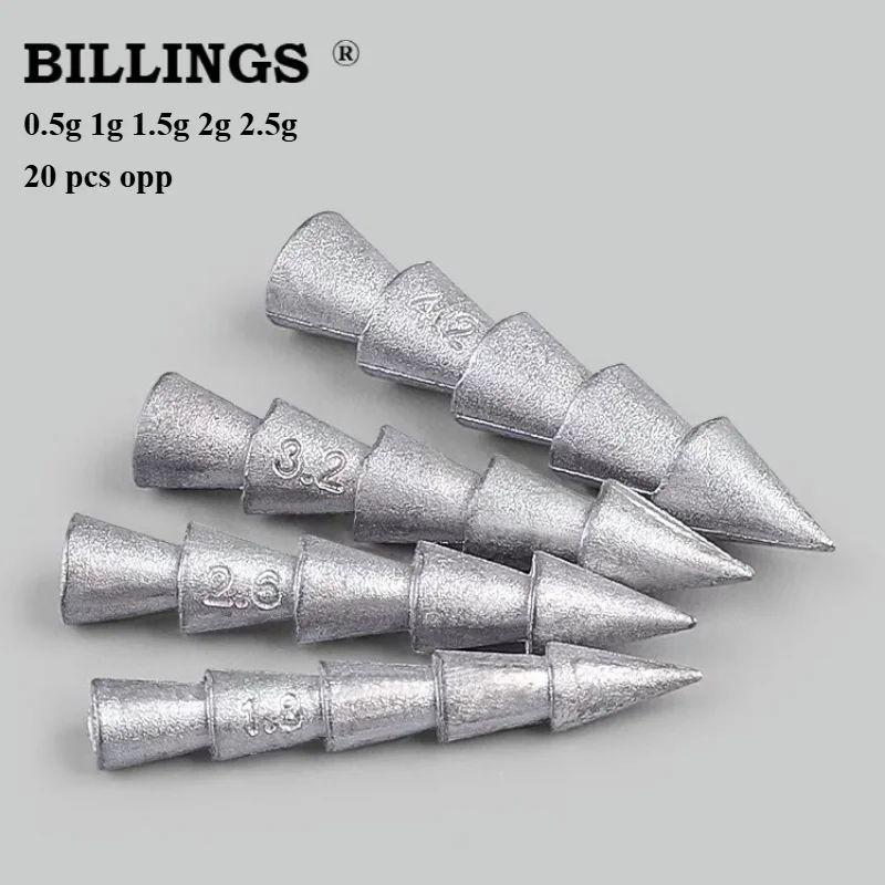 BILLINGS 20pcs Set Long-Cast Die-Cast Lead Weights High-Quality Insertable Weights Compatible with Soft Bait Tackle