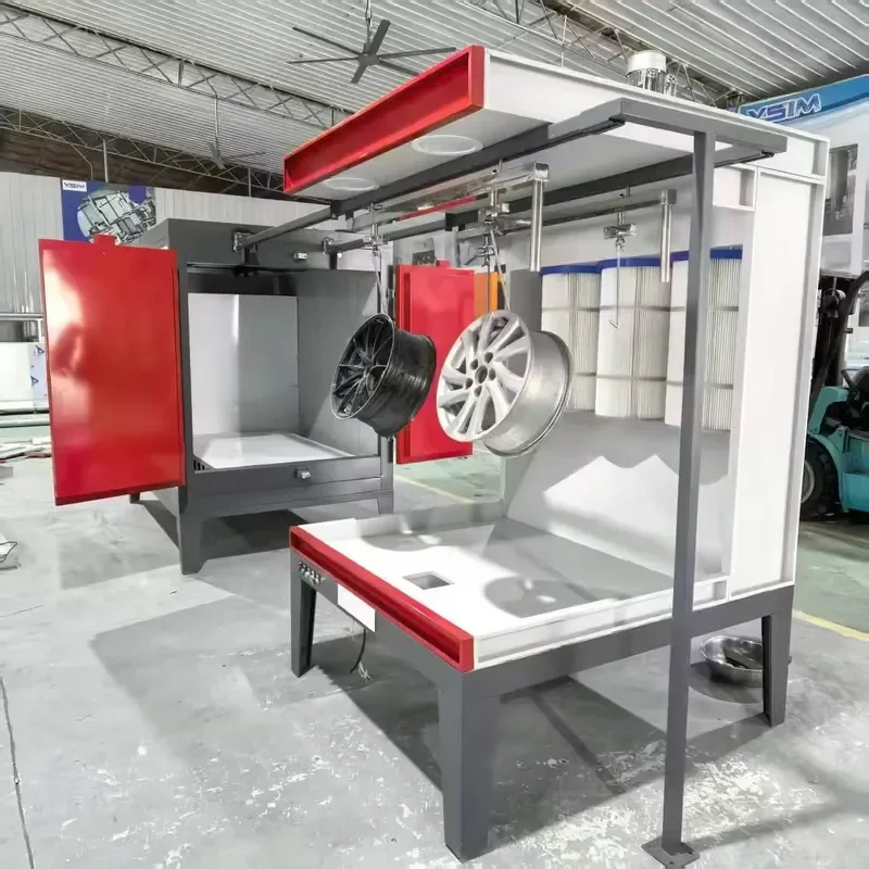 Gookii Customized Powder Coating Oven with Ground Rails Vibrate Box Feed Machine and Booth for Industrial Curing Drying