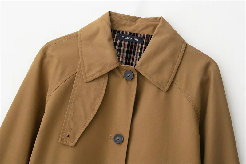 سترة نسائية خريف 2025 جديد الجمل كم طويل النمط البريطاني بسيط خندق معطف سترة موضة عادية فضفاضة ومتعددة الاستخدامات