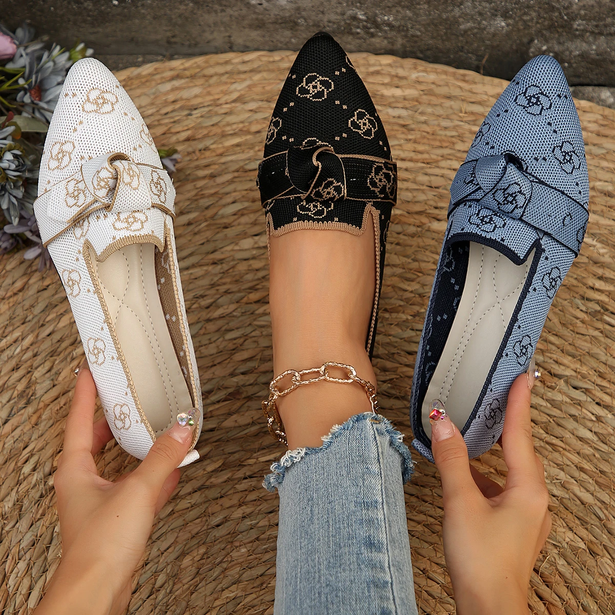 Neue weiße Slipper mit Schlangenmuster und spitzer, flacher Sohle für bequeme Schuhe, bequeme Damen-Einzelschuhe, Damen-Freizeitschuhe