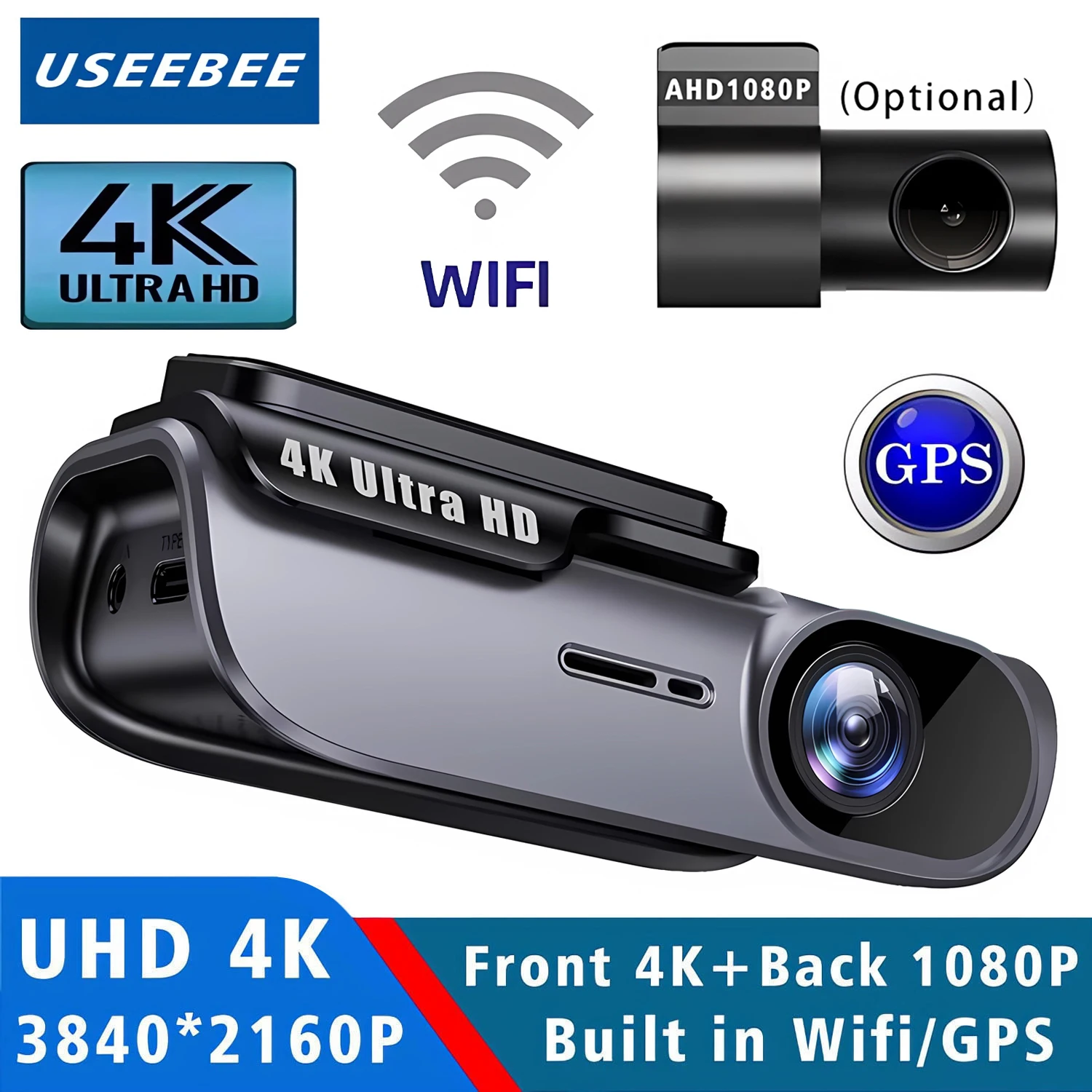 4K Ultra HD Dual Lens Dash Cam Built-in 5G WiFi GPS Car Video Recorder Driving Recorder Support Parking Monitoring APP Control