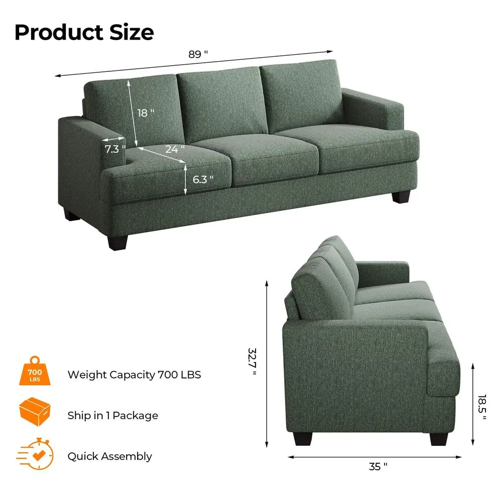 

89 Inch Sofa with Extra Deep Seats Oversize, 3 Seater Sofa for Living Room,Modern Couch and Sofa, Comfy Armrests and Seats and