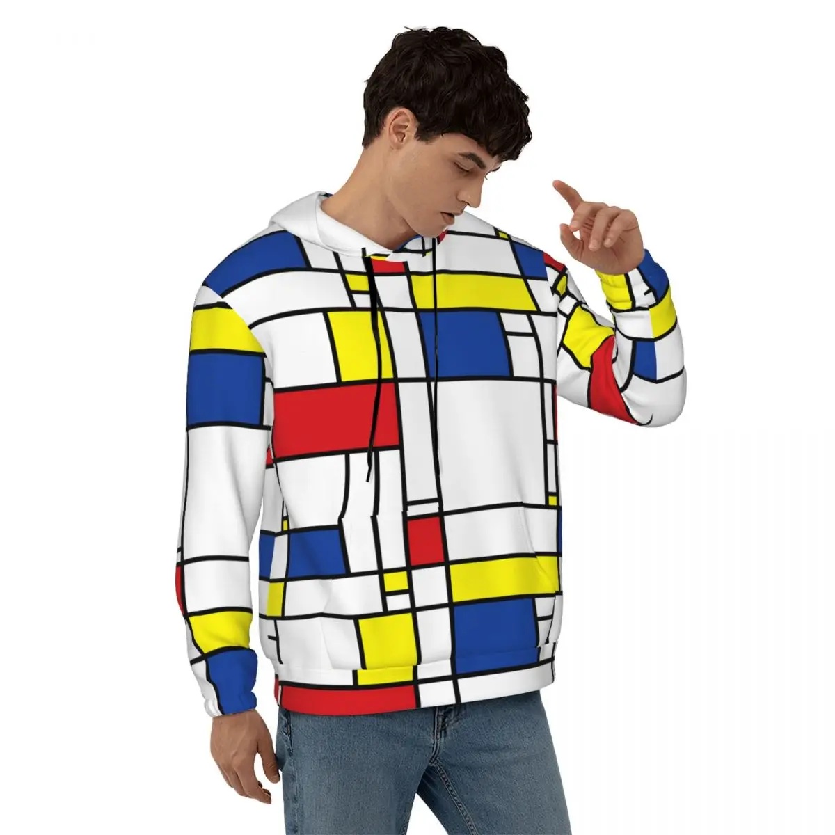 Geometric De Stijl Loose Hoodies Unisex Mondrian Minimalist Street Fashion Hoodie Winter Modern Graphic Hooded Sweatshirts 4XL