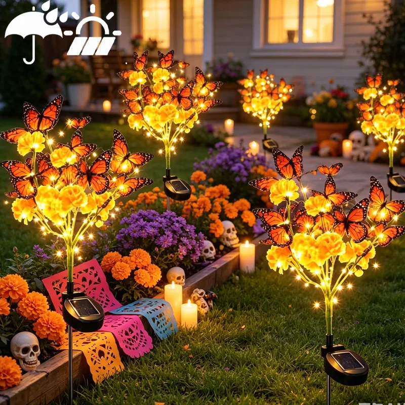 1-4pcs Solar Butterfly Tree Flower Lights Marigold Lavender for Birthday Housewarming Christmas Gift Garden Lover