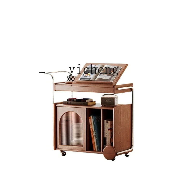 

Tqh Solid Wood Side Cabinet Mid-Ancient TV Sofa Trolley Living Room Coffee Table Bedside Movable Retro Side Table