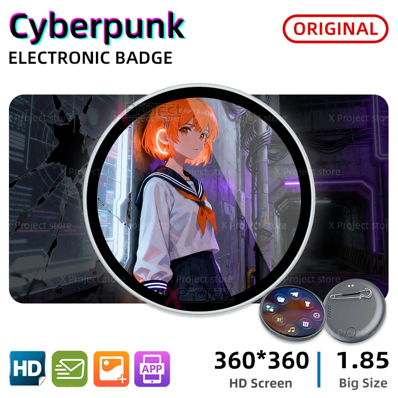 

Electronic Display Outdoors Small Pendant Fashionable Two-Dimensonal Badge Digital Show Sceen Home Decor 1.85 inch touch screen