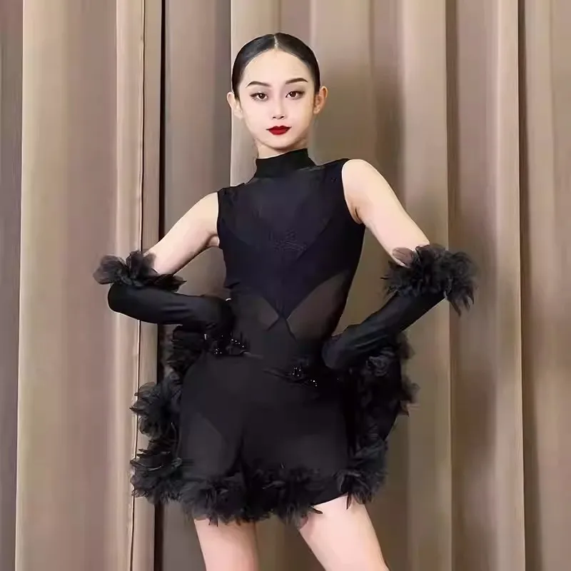 

2025 Latin Dance Dress Girls' Autumn and Winter New Style Girls' Practice Dress Children's Advanced Performance Set