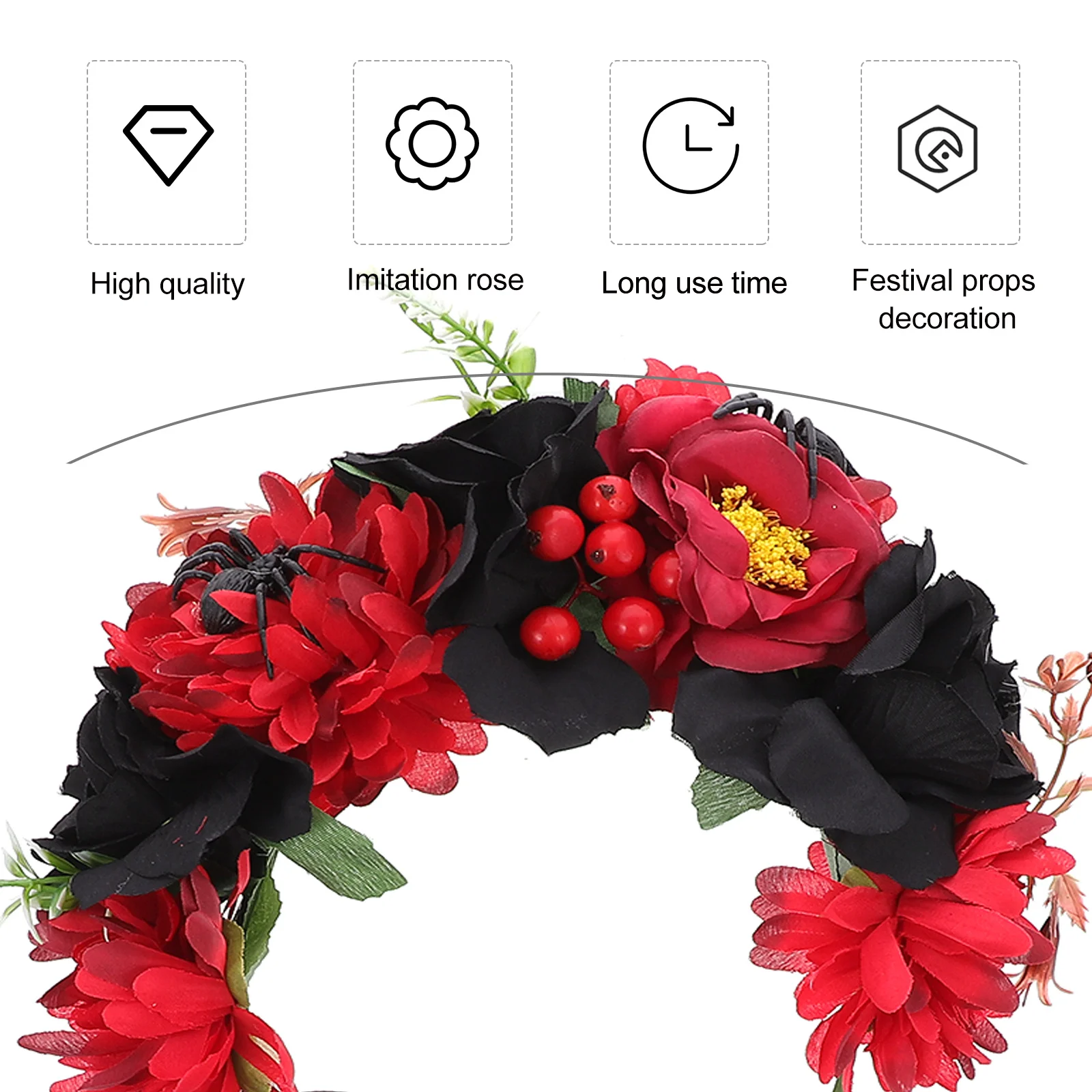 1 Pezzo Corona di Fiori, Fascia per Capelli alla Moda, Ghirlanda Floreale Artificiale per Donne e Ragazze, per Spose, Damigelle, Feste, Natale, Halloween