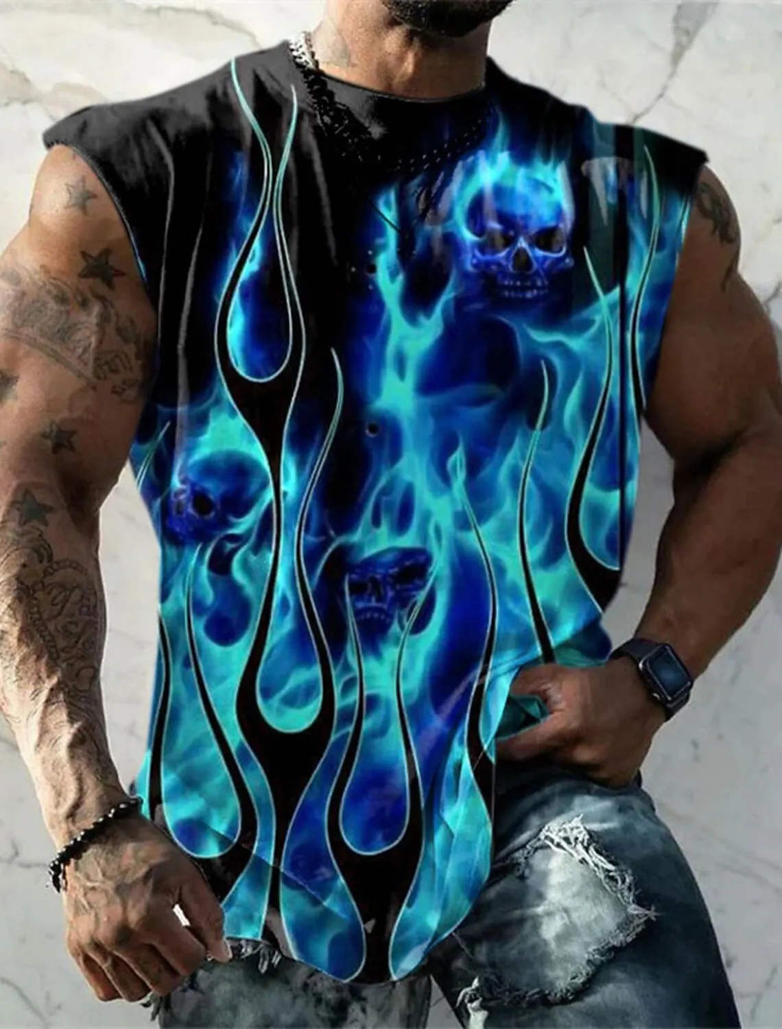 Four Seasons Vest Men\'s Gym Training Clothing Quick Dry Bodybuilding Sleeveless Shirt Men\'s Vintage Boat Rudder Print Vest