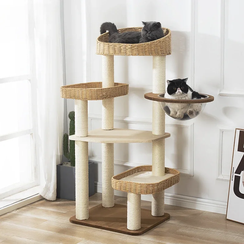 Wooden Cat Climbing Frame Multilayer Nest Cats Tree Scratching Board Sisal Post Cat Space Capsule Pet Furniture Supplies