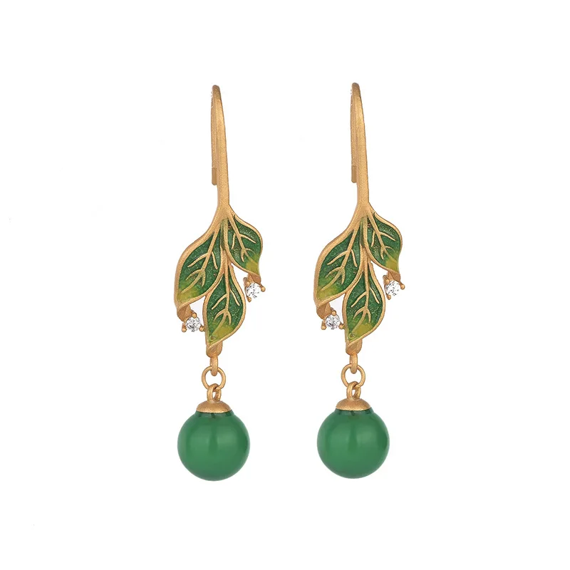 New Trendy Luxury Enamel Craft Leaf Long Tassel Earrings for Women Traditional Women\'s Golden Earrings Party Beautiful Jewelry