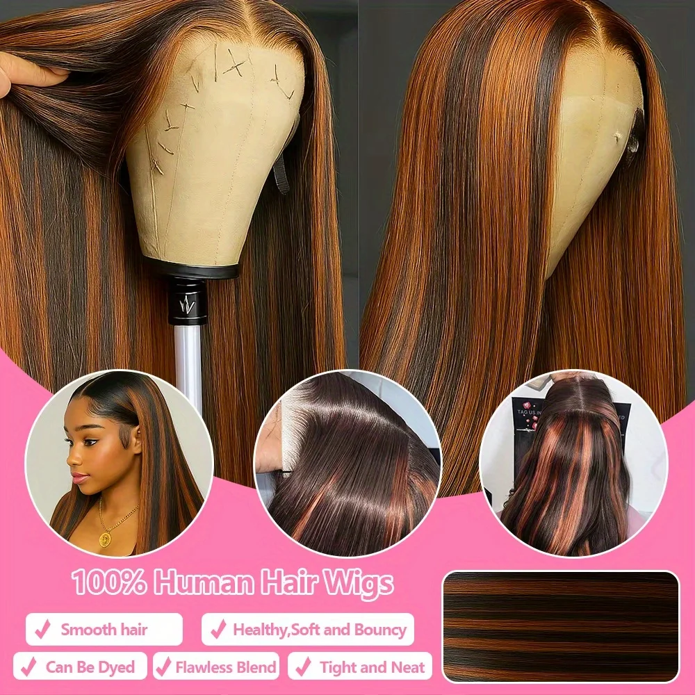 

1B/30 Highlight Omber Brown Colored Wigs Human Hair High 250 Density 13x6 Bone Straight Hd Lace Front Wig Human Hair Pre-Plucked