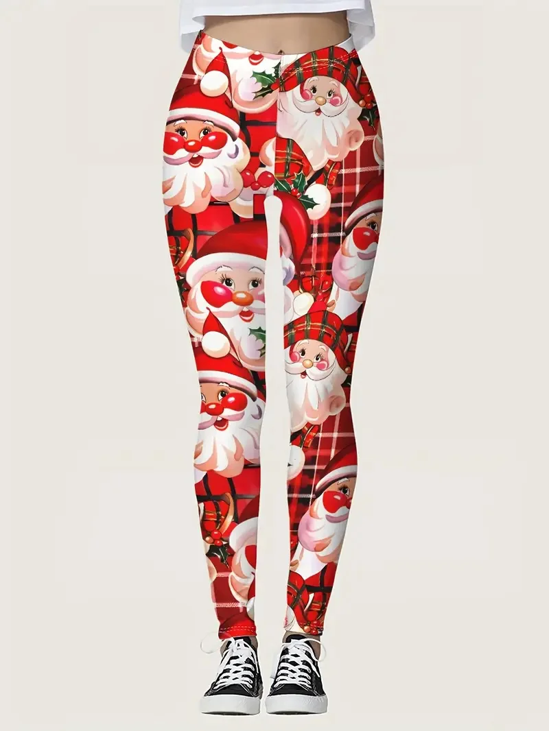 سروال يوجا برسومات الزنجبيل لعيد الميلاد للنساء، نمط سانتا كلوز اللطيف، سروال مرن للحفلات والمهرجانات، كاجوال عالي الخصر #2