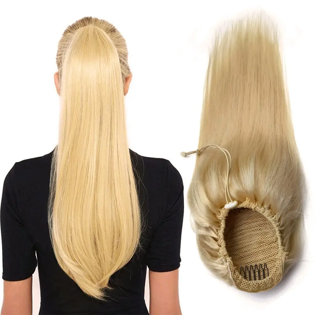 Blonde 613 Straight Drawstring Ponytail Clip In Hair Extensions 12-26Inch 100% Unprocessed Human Hair Extensions 120G For Women