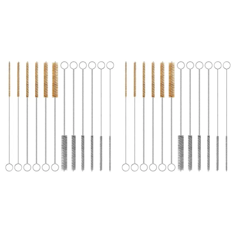 24-Pieces Brass Wire Brush Stainless Steel Wire Brush Set 12 Inch Long Bottle Brush Tube Cleaning Brush Bore Brush