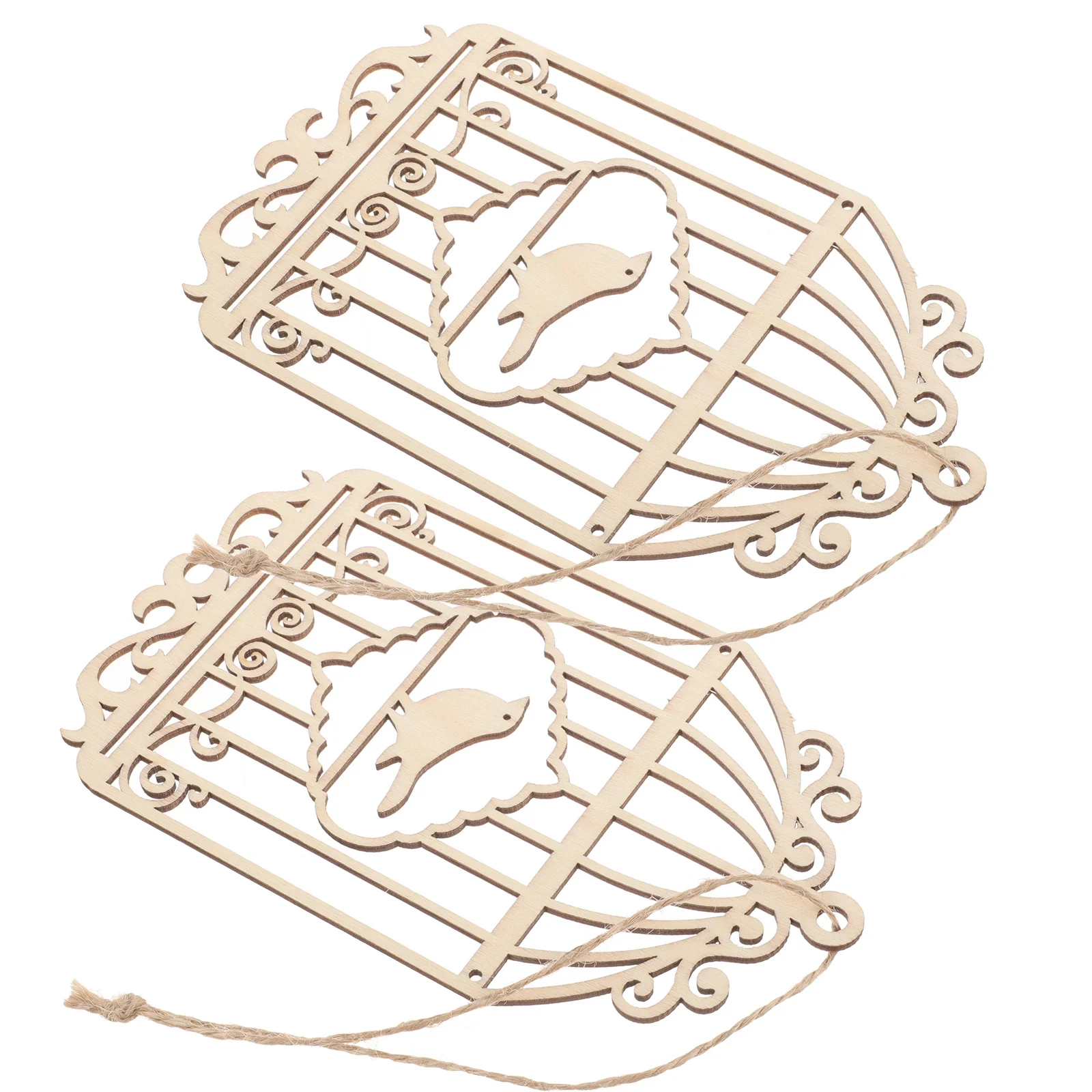 

2pcs Wooden Birdcage Craft Embellishments Unfinished Cutouts For Diy Home Decor Holiday Decoration Pendant Ornaments Slices