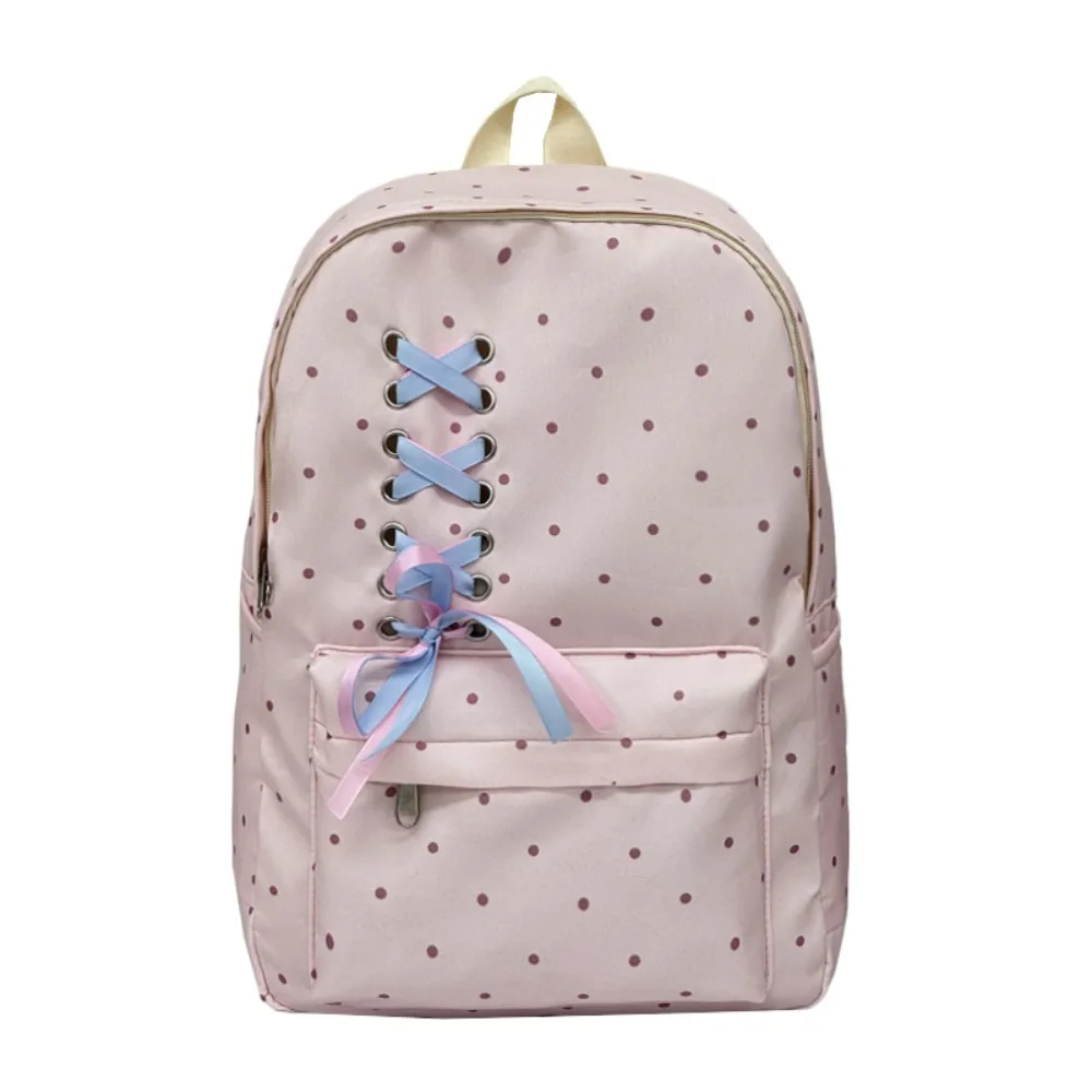 Large Capacity Dots School Backpack Silk Ribbon Multicolor Laptop Backpack Reduces Load Waterproof Student Backpack for Travel