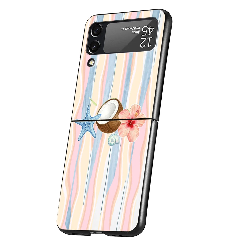 Hard PC Phone Case For Samsung Galaxy Z Flip 8 7 6 5 4 Black Cover For Galaxy Z Flip 3 Foldable Tropical Coconut Stripe Luxury