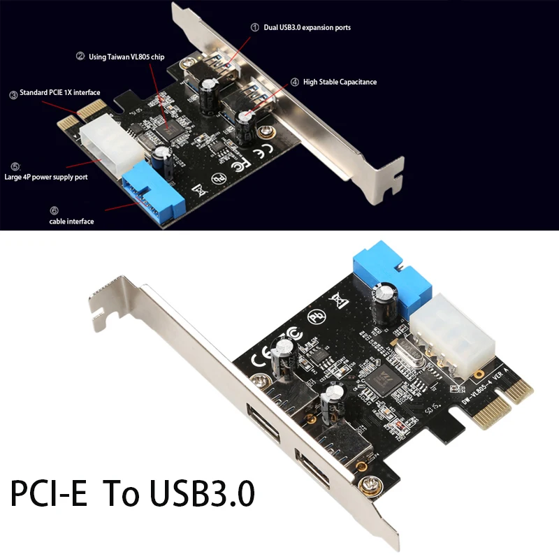 

PCIE to USB3.0 Expansion card PCIE Riser Card 20PIN Connector Game PCIE Card USB3.0 HUB Extender PCIe Converter Splitter Adapter