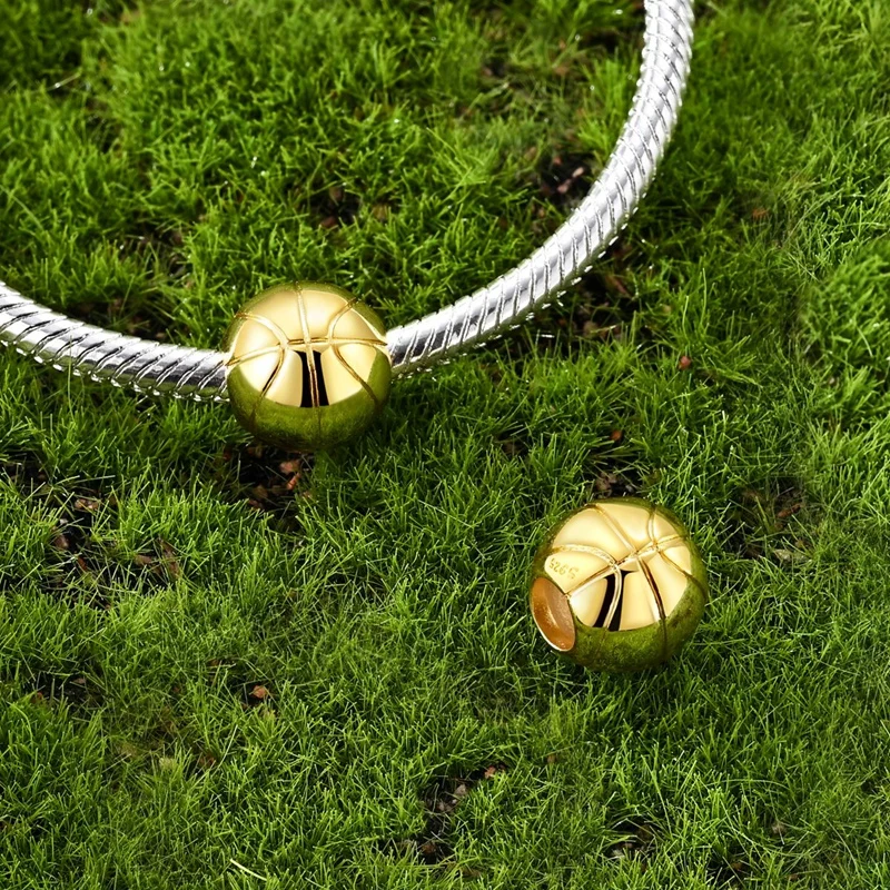 

New Original 925 Sterling Silver Golden Basketball Charms Bead Fit 3mm Original Bracelet Women Fine DIY Birthday Jewelry Gifts