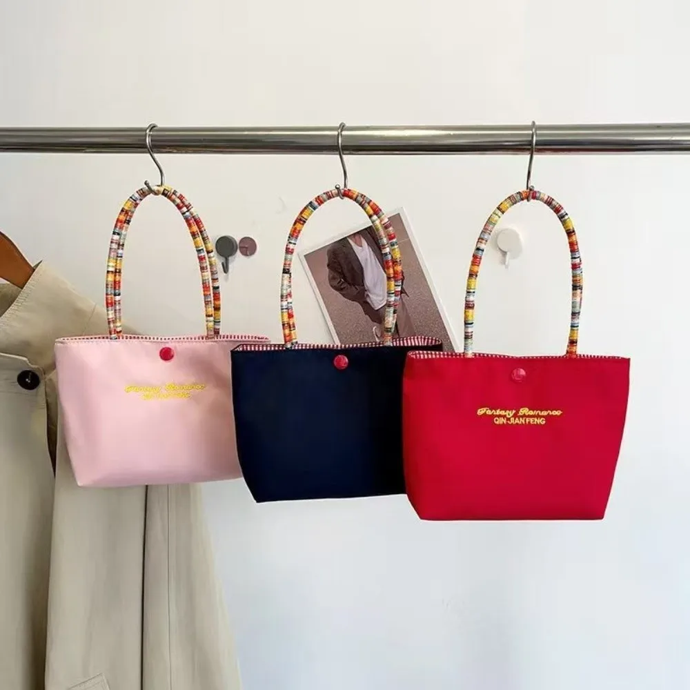 

Портативная модная сумка с вышивкой букв, однотонная нейлоновая большая сумка, ручная мини-сумка на плечо для женщин