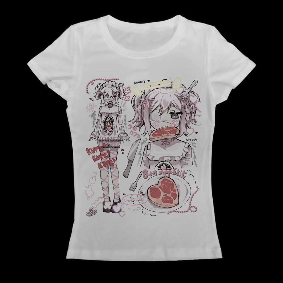Yami Kawaii Anime Girl T Shirt Women Gothic Harajuku Bon Appetit Print Short Sleeve T-shirt Casual Summer Ladies Graphic Tee Top