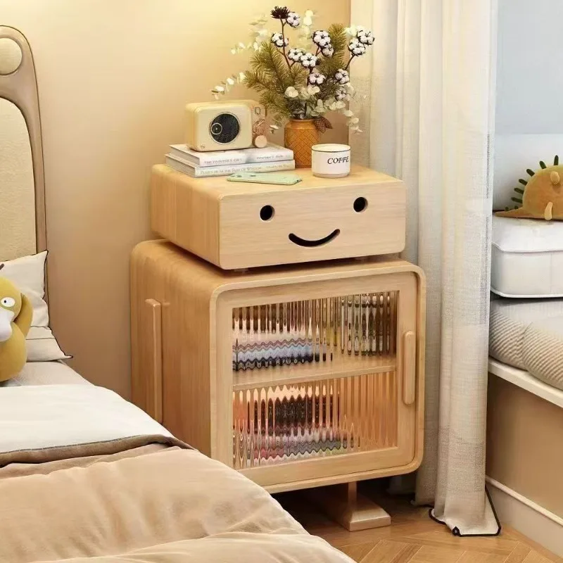 Solid wood bedside table storage bedroom locker living room creative chest robot side lamp children's bedside table