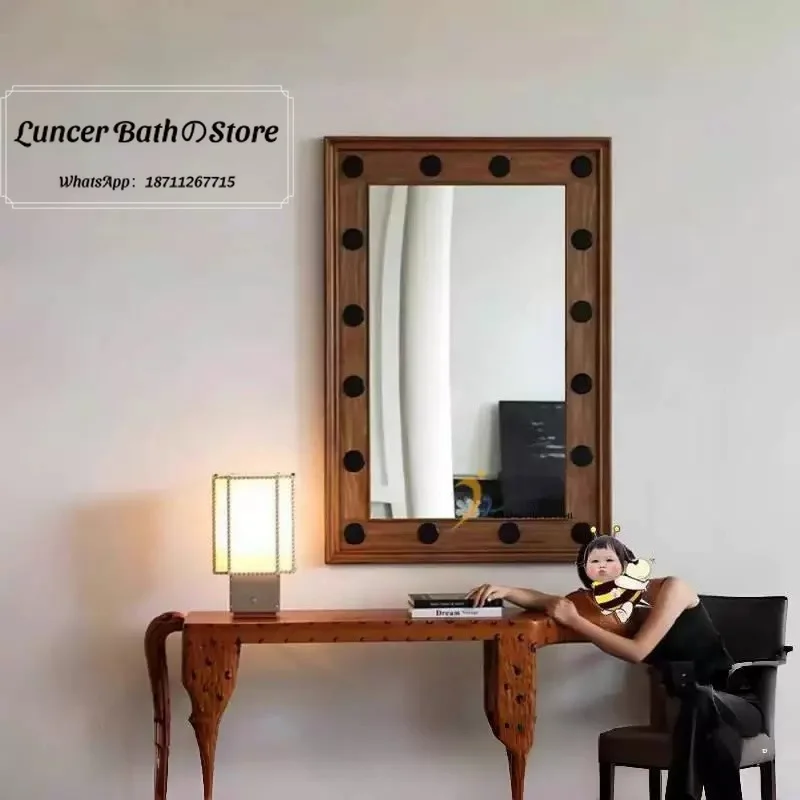 French Vintage Bathroom Mirror, American MCM Vanity Makeup Mirror for Tabletop, Wall Mounted Home Decor Mirror