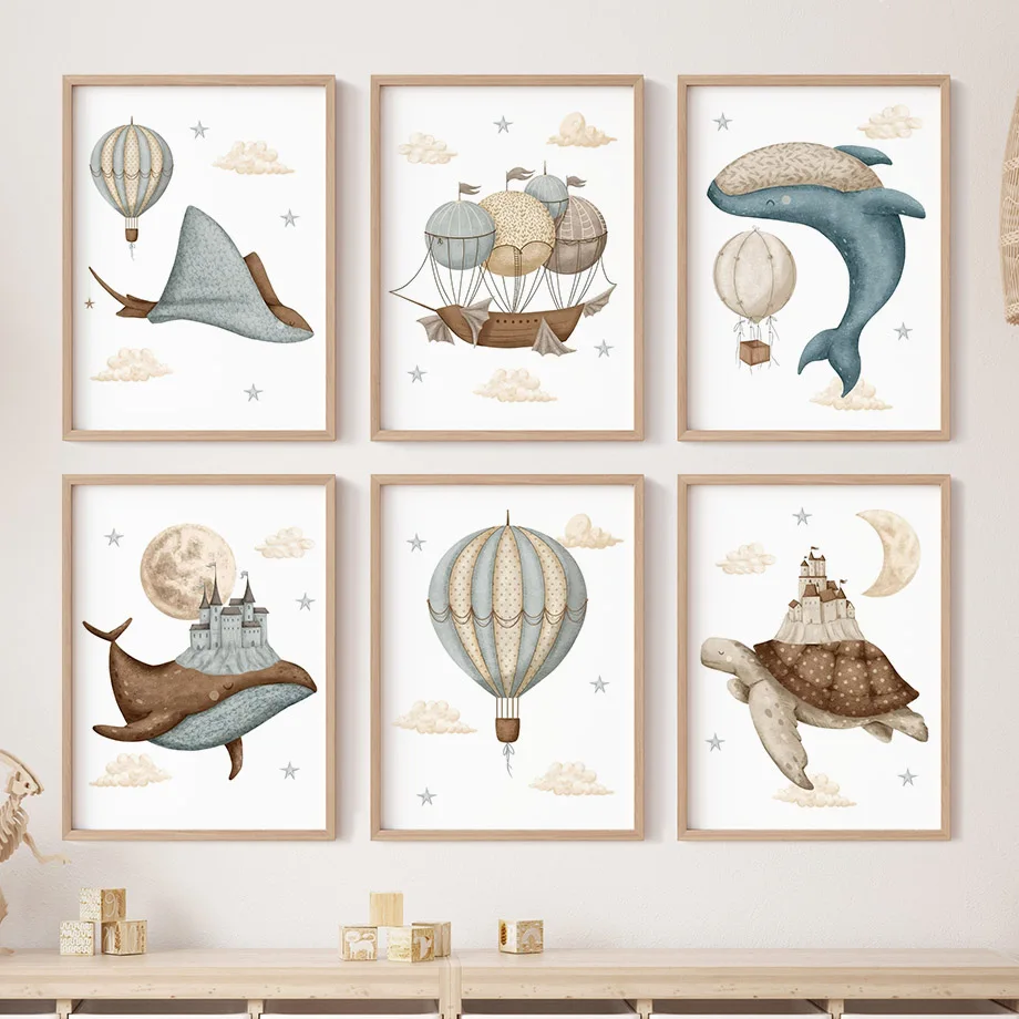 Whale Turtle Castle Balloon Nordic Nursery Wall Art Posters Art Prints Diamond Painting Pictures Baby Kids Room Home Decoratio