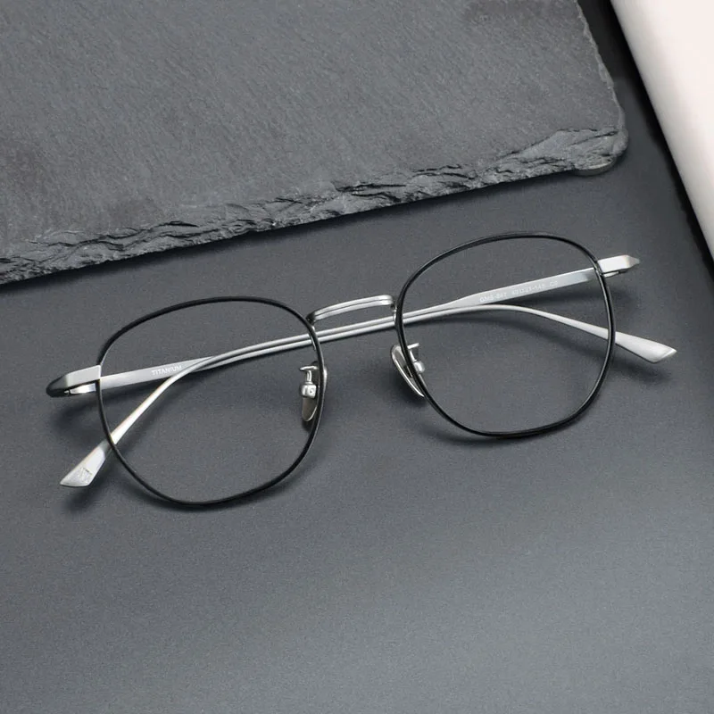 Handmade Polygon Pure Titanium Optical Myopia Glasses Frame Men Women Fashion Ultra- Light Color Blocking Square Spectacles