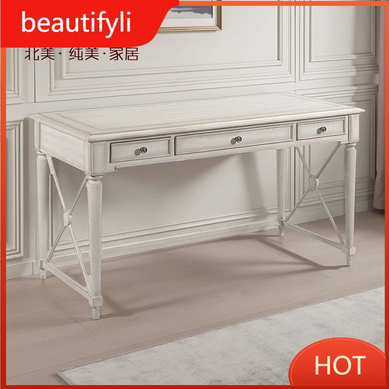 

C6601 American rural antique white solid wood desk writing furniture desk retro old desk