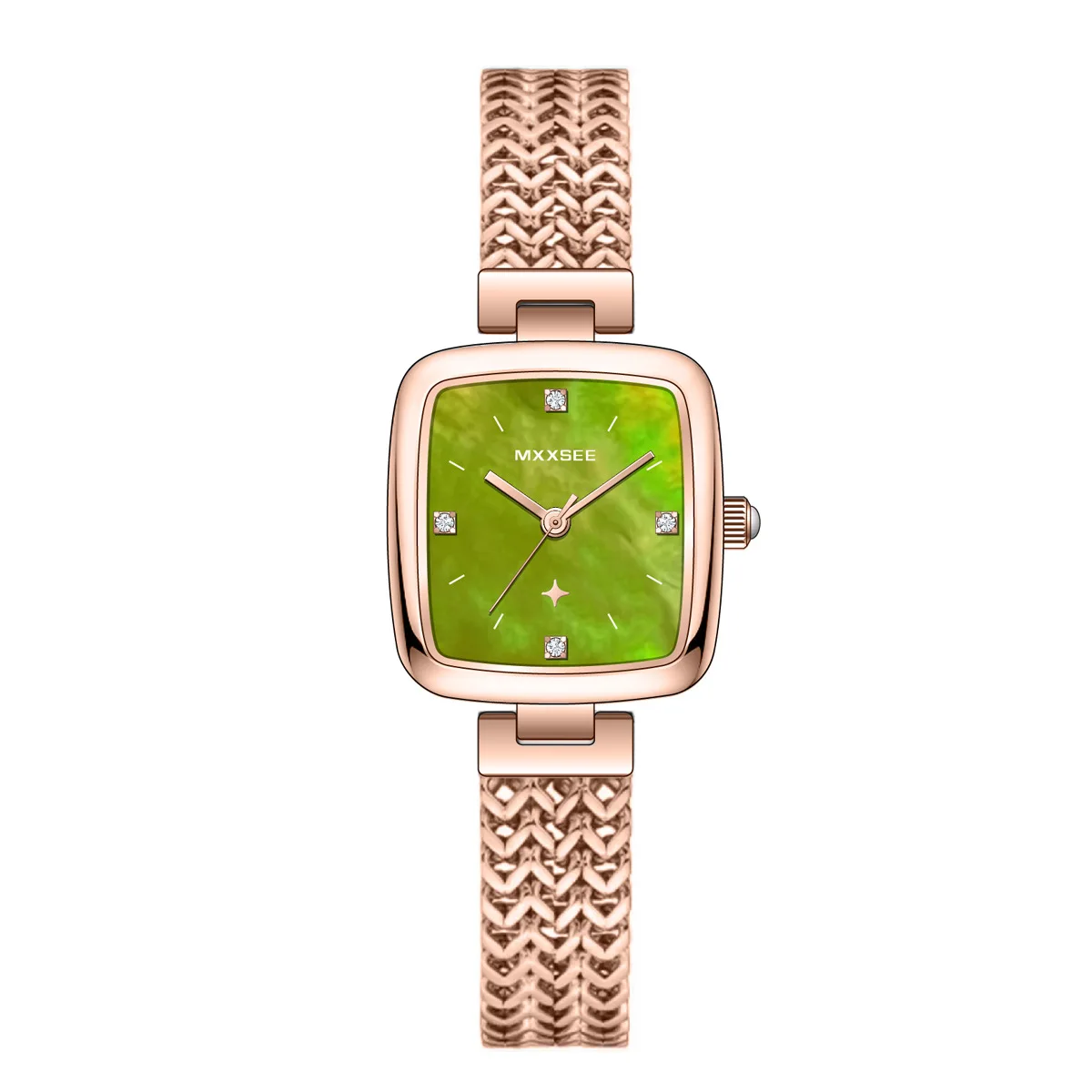 Luxury Rose Gold Square Women Wristwatch Natural Mother Of Pearl Dial Stainless Steel Mesh Band Fashion Ladies Quartz Watch
