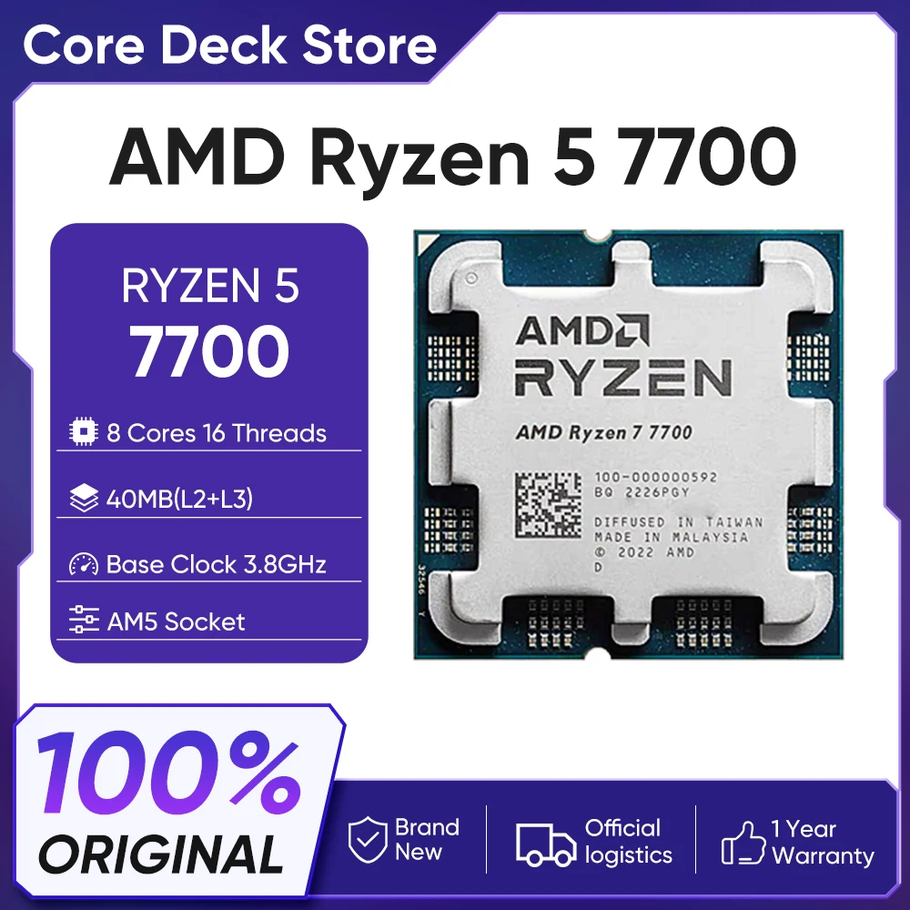 AMD Ryzen 7 7700 CPU 8 Kerne 16 Threads Bis zu 5,3GHz AM5-Sockel 65W Desktop-Prozessor