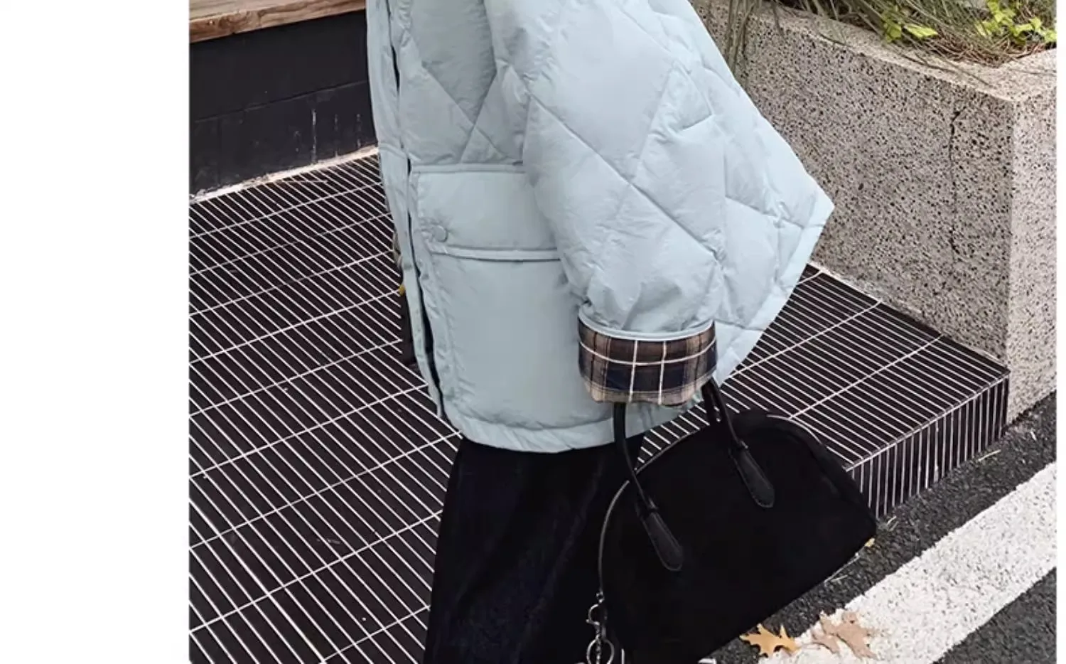 Retro Plaid Patchwork Lightweight Puffer Jacket Autumn Winter Loose Casual Quilted Jacket Female Round Neck Commute Padded Coats