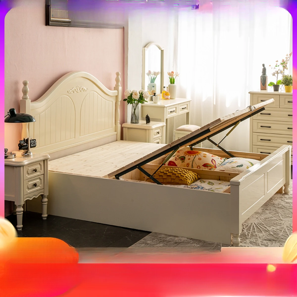 Letto in legno massello color crema