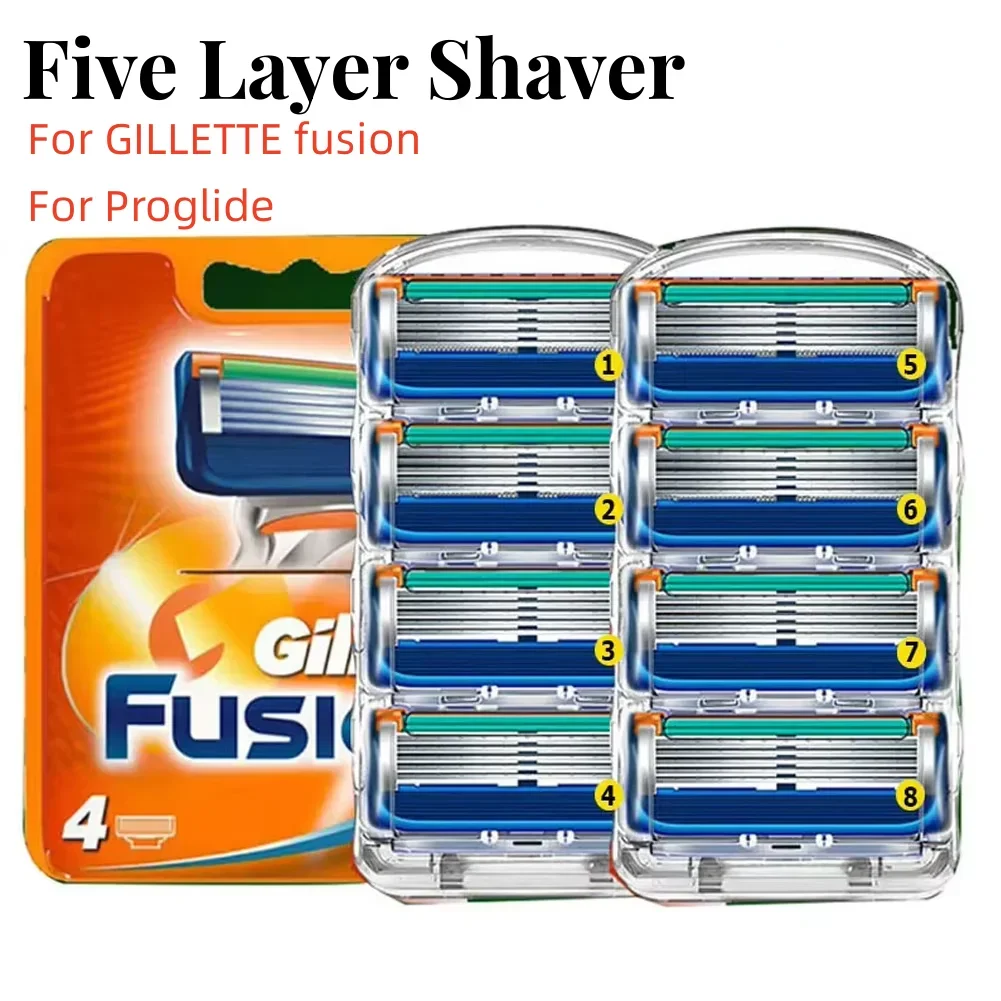 Lâminas de barbear masculinas, 4 unidades, substituição de lâminas de barbear, lavagem com água, lâmina afiada de aço inoxidável para gillette fusion proglide