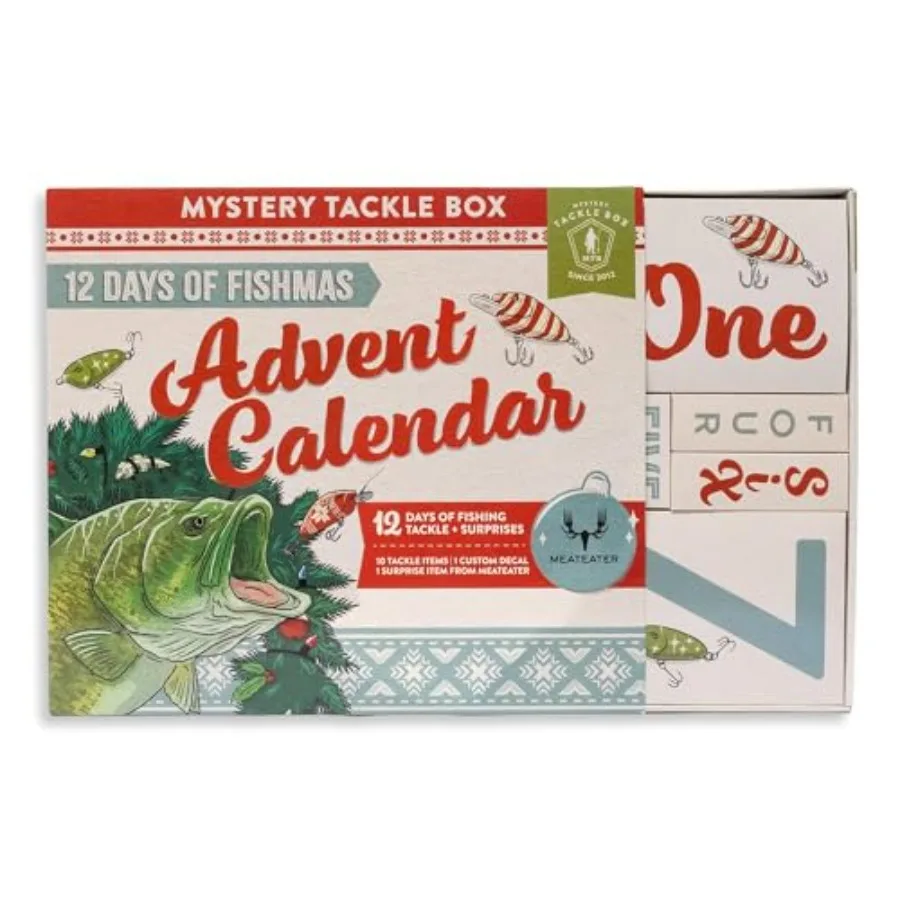 

Mystery Tackle Box 12 Days of Fishmas Advent Calendar Bass Fishing Lure Gift Set with 35 baits and lures including 10 Premium B
