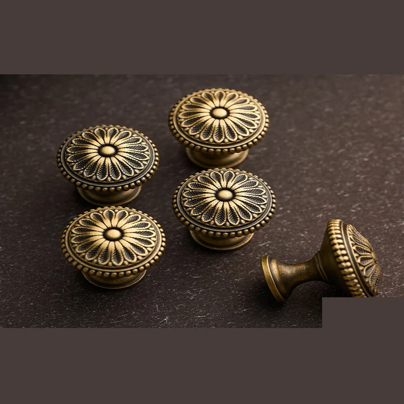 الفرنسية خمر النحاس خزانة الباب يسحب درج مقبض خزانة خزانة ثقب واحد النحاس النقي العتيقة البرونزية تسحب #3