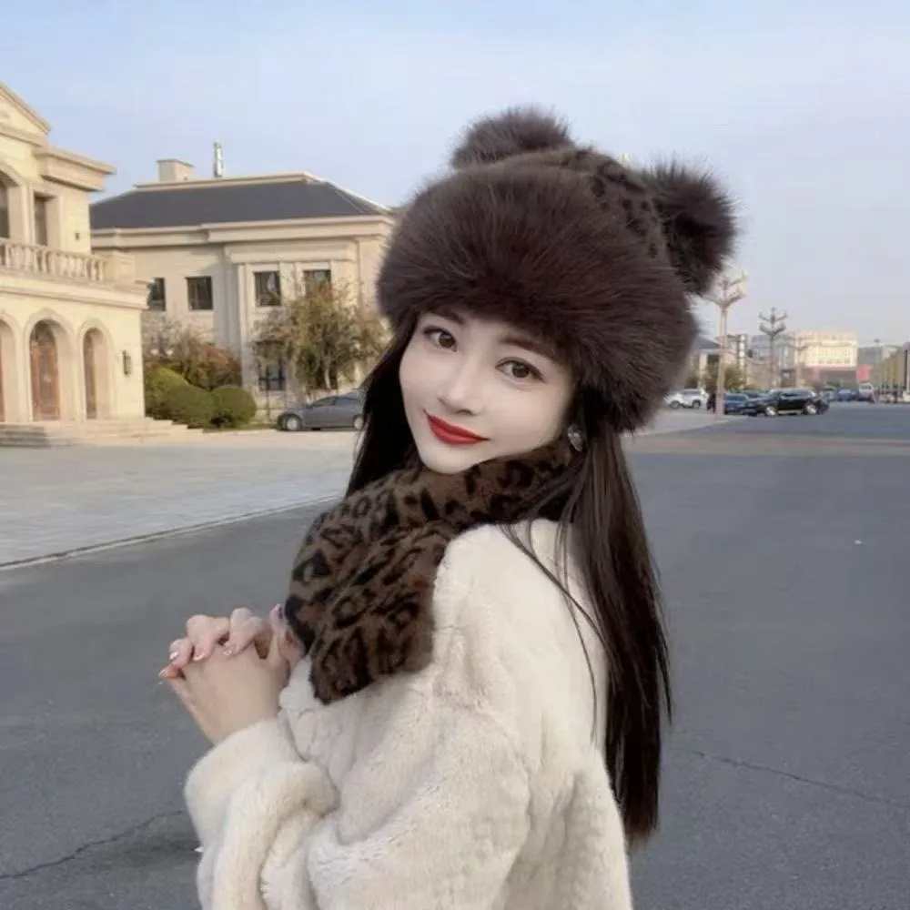 New With Ear Lovely Women's Cap Leopard Print 6 Colors Cute Bear Ear Beanie Ear Protection Cap