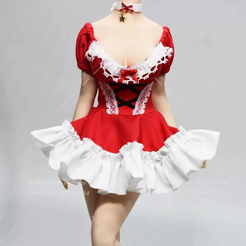 1/6 Women Soldier Dress Gothic Red Sweet Lolita Off Shoulder Low Cut Cake Skirt Costume For 12inch TBL PH Action Figure Body