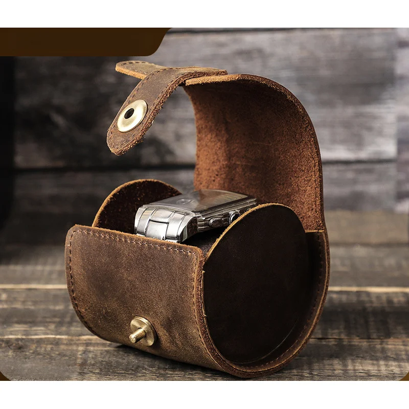 

Retro Crazy Horse Leather Travel portable watch bag single pack handmade leather