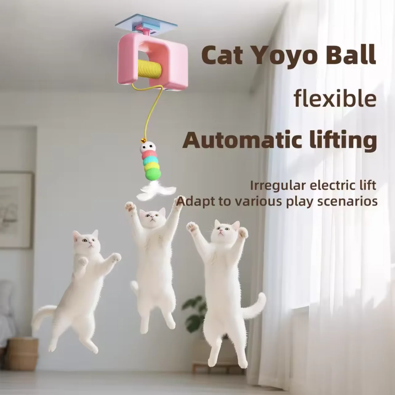 Brinquedo Interativo Elétrico Recarregável para Gatos: Pássaro Voador Automático para Pendurar na Porta com Corda Elástica para Caça e Alívio do Estresse de Pets