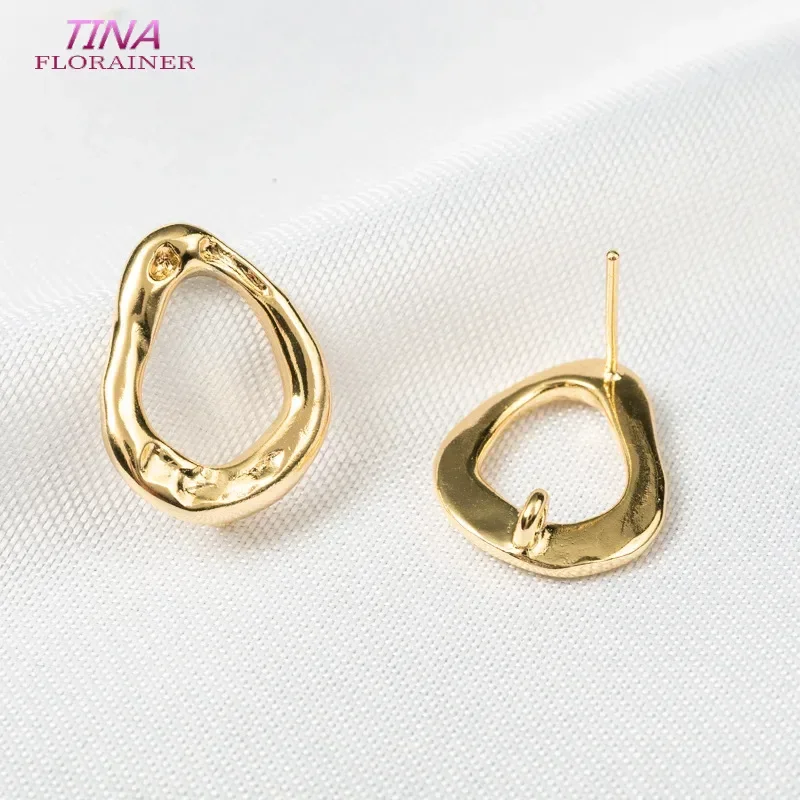 13*17MM 14K Gold Color Plated Brass Oval Stud Earrings High Quality Diy DIY Jewelry Making Finding Accessories