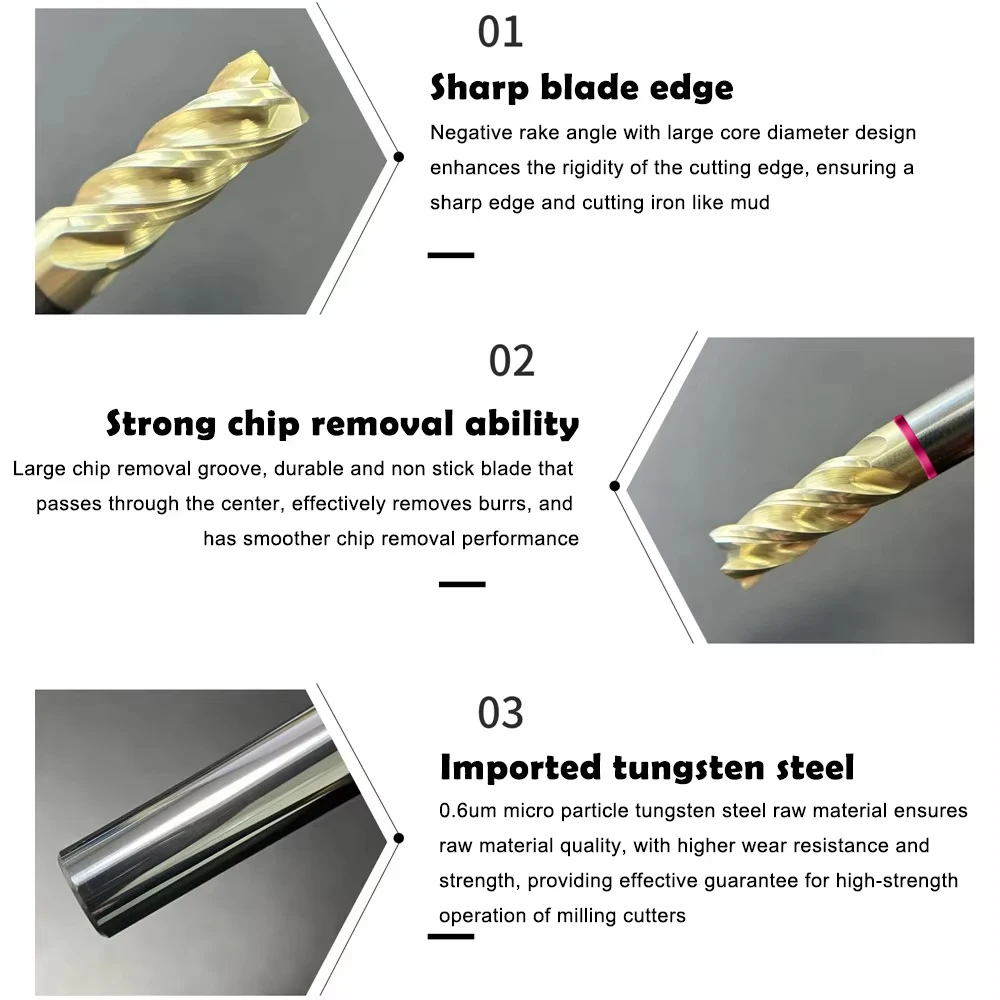 Imagem -05 - Yifino Tgp-hrc60 2-ring Tungsten Aço Carbide Revestimento Fundo Plano Fresa Cnc Mecânica Machin End Mill Ferramenta Rosa
