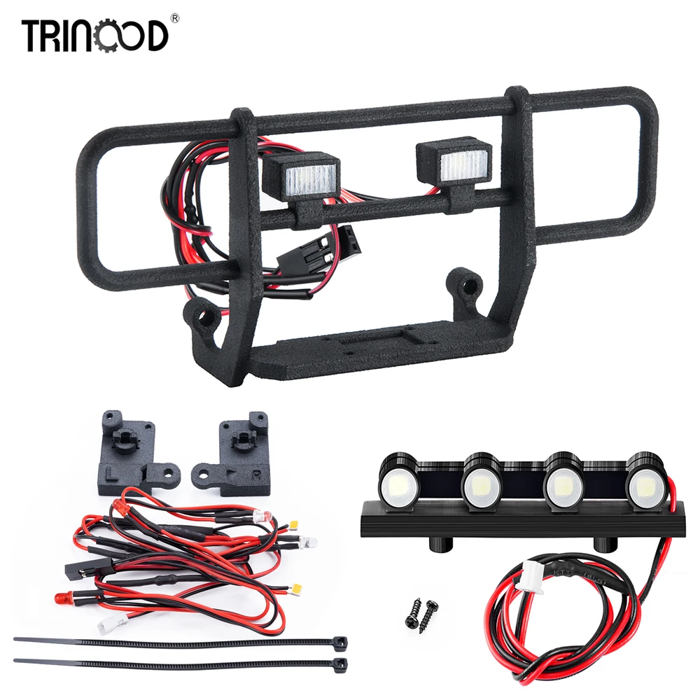 TRINOOD Simulation Roof Light Spotlight Front Bumper Headlight Taillight LED Lights for 1/18 RC Car TRX-4M K10 Parts