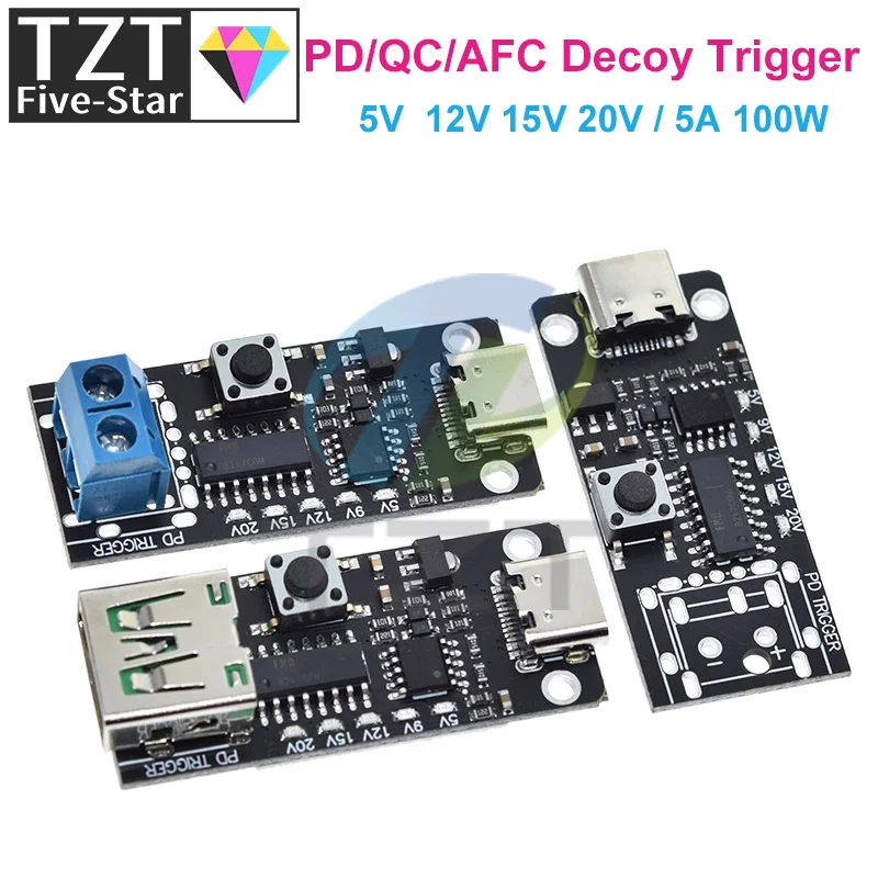 100W 5A USB-C Fast Charge Trigger Board Module PD/QC Decoy Board Fast Charge USB Type-c PD 2.0 3.0 Power Delivery Boost Module